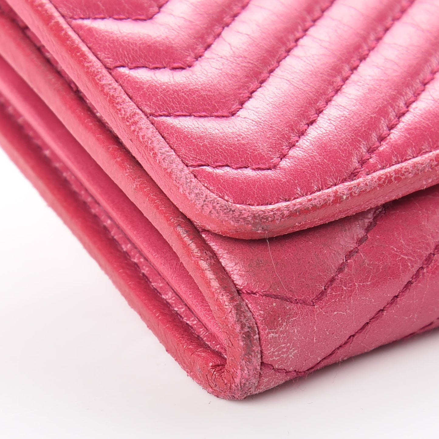 Vitello Antic Soft Metal Chevron Wallet Pink