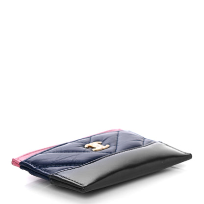 Chanel Aged Calfskin Chevron Quilted Gabrielle Card Holder Wallet Pink Navy Charcoal 4 of 12