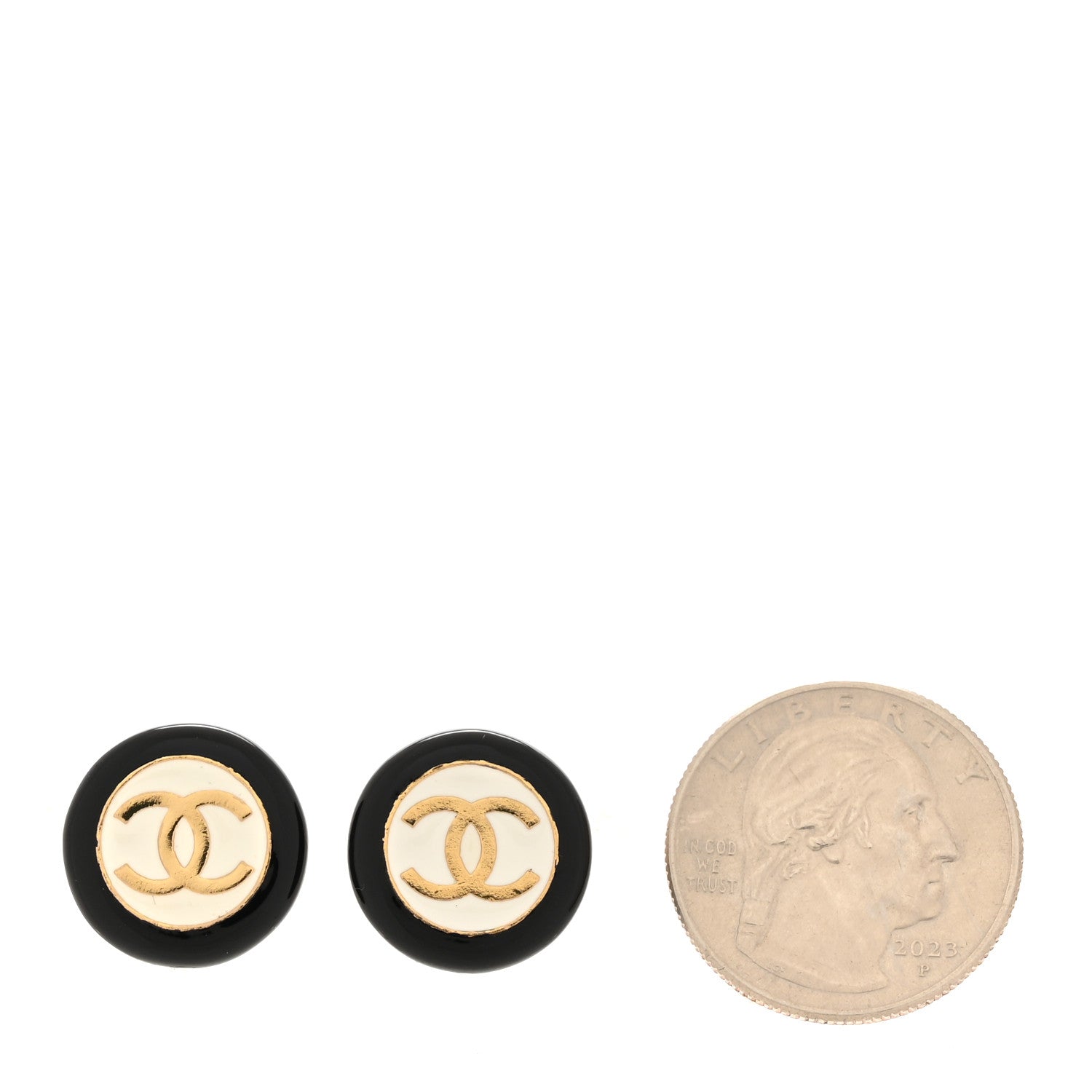 Chanel Enamel CC Stud Earrings Gold Black White 2 of 5