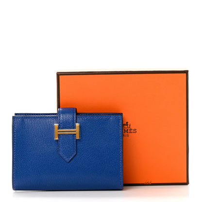 Hermes Chevre Mysore Bearn Card Holder Wallet Bleu Royal 7 of 7