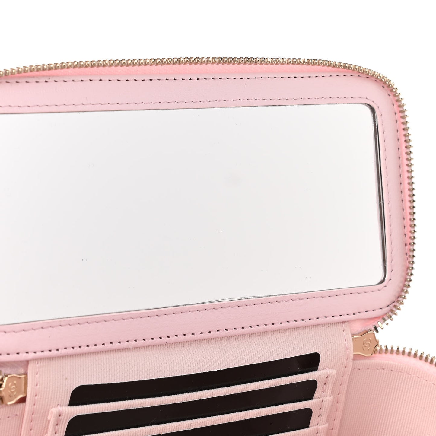Lambskin Quilted Small Top Handle Vanity Case With Chain Light Pink