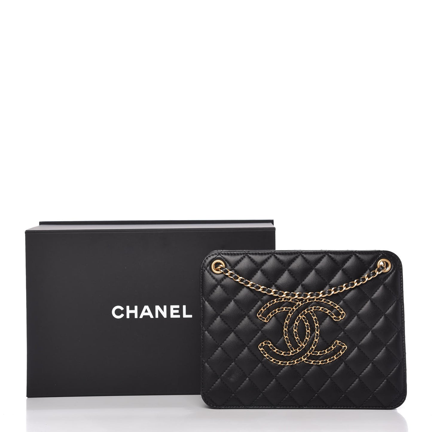Calfskin Quilted CC Chain Accordion Tote Black