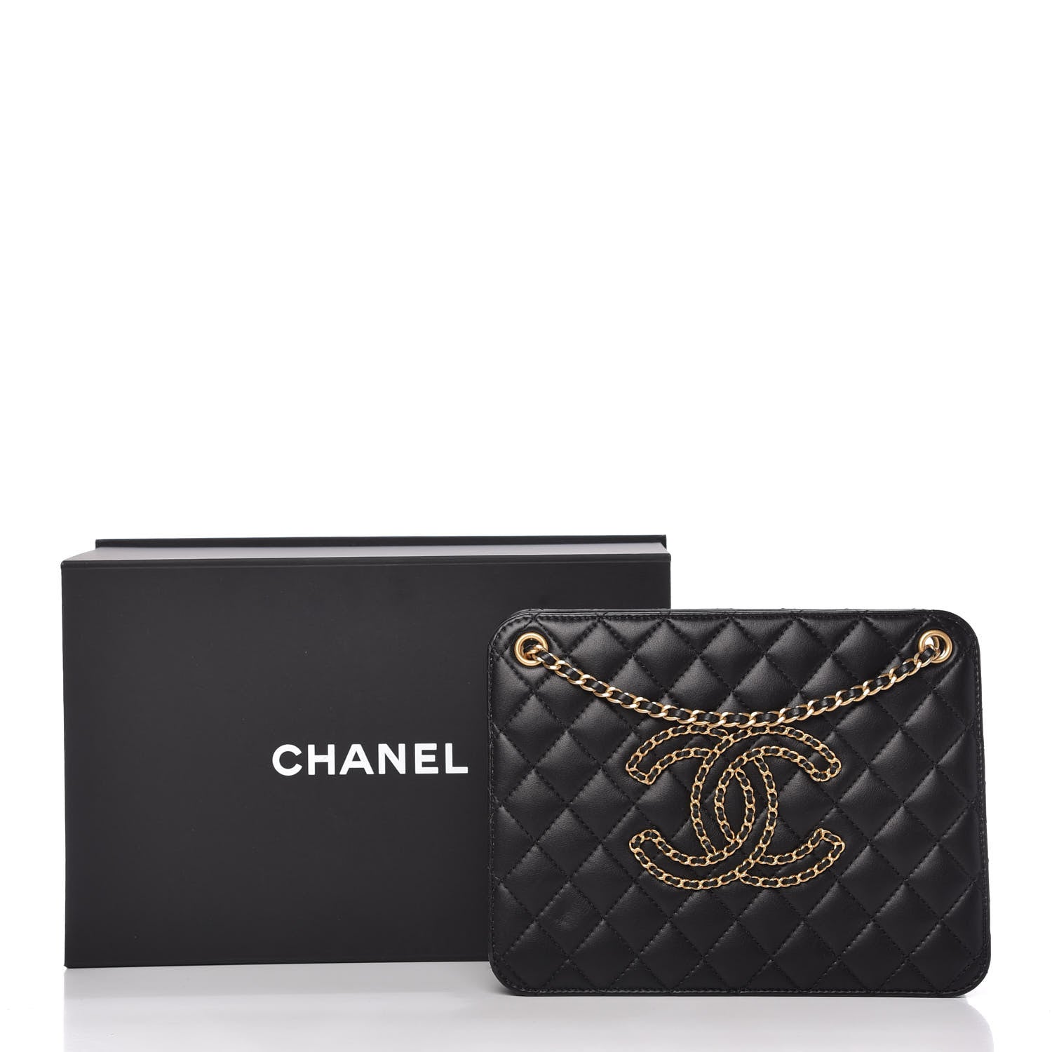 Chanel Calfskin Quilted CC Chain Accordion Tote Black 12 of 12