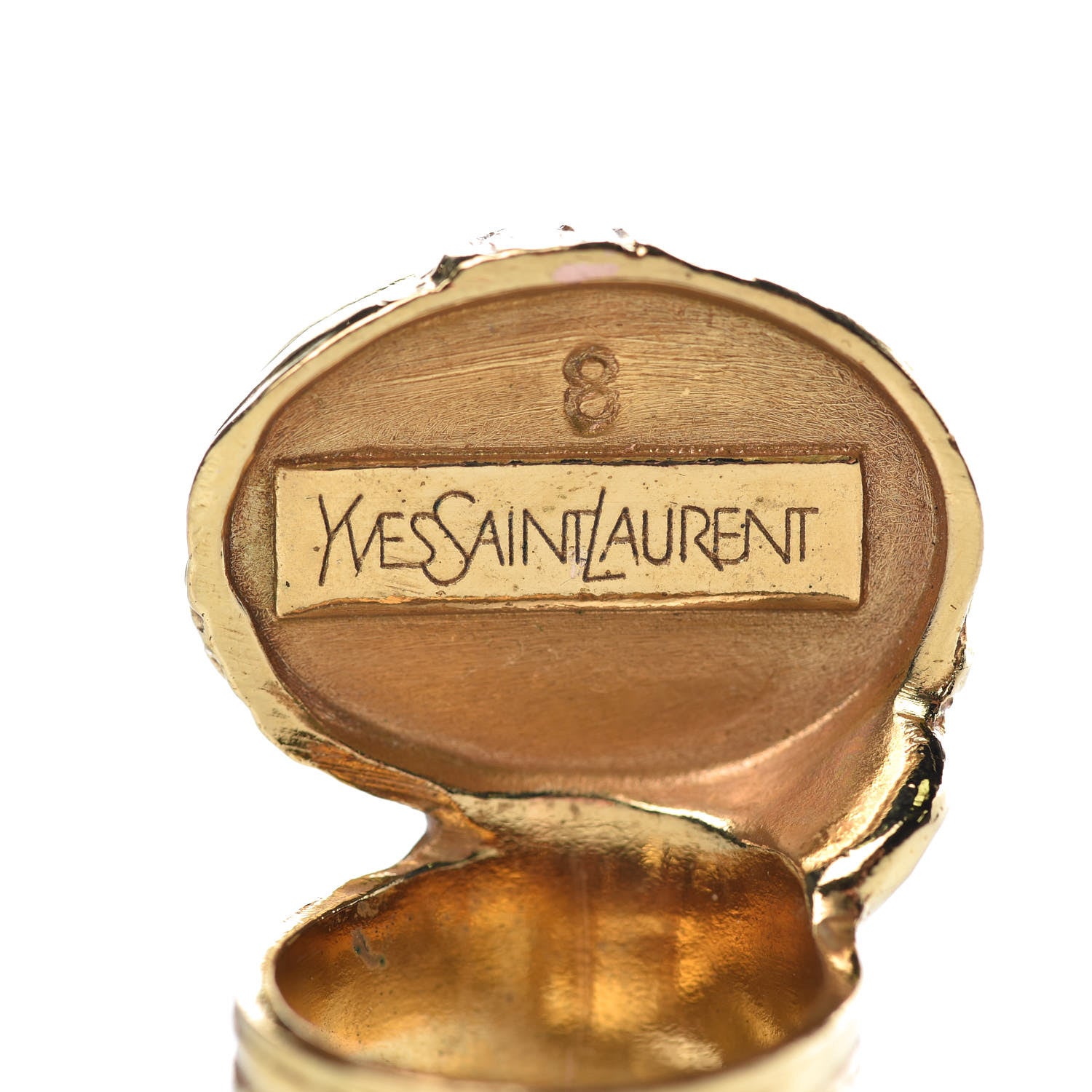 Saint Laurent Glass Cabochon Arty Ovale Ring 8 Gold Cream 4 of 4