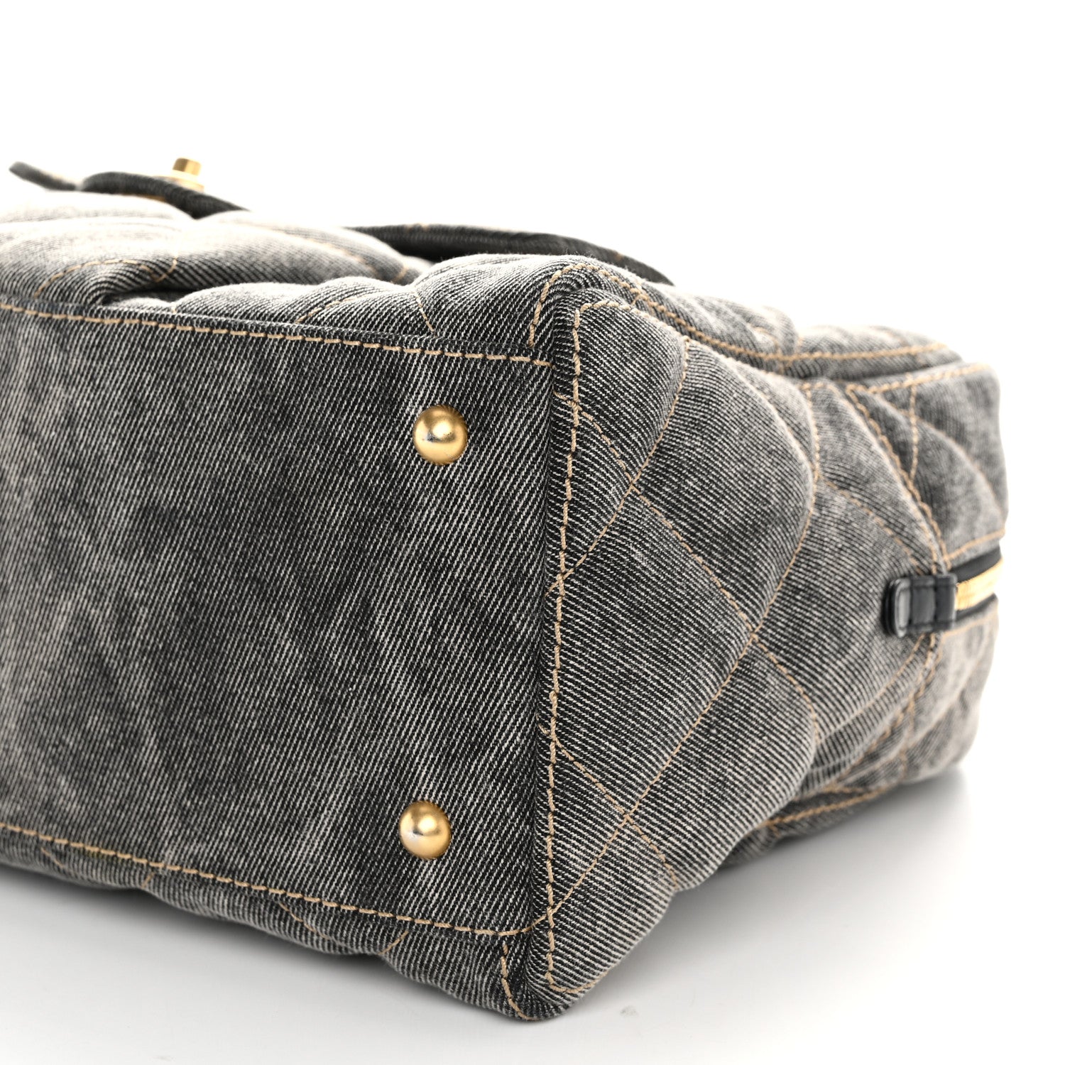 Chanel Washed Denim Quilted Bowling Bag Light Grey 10 of 11