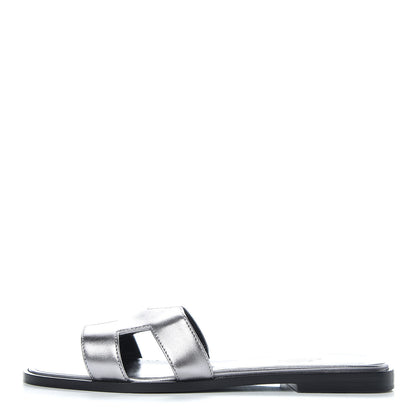 Hermes Metallic Nappa Calfskin Oran Sandals 37 Argent 1 of 11