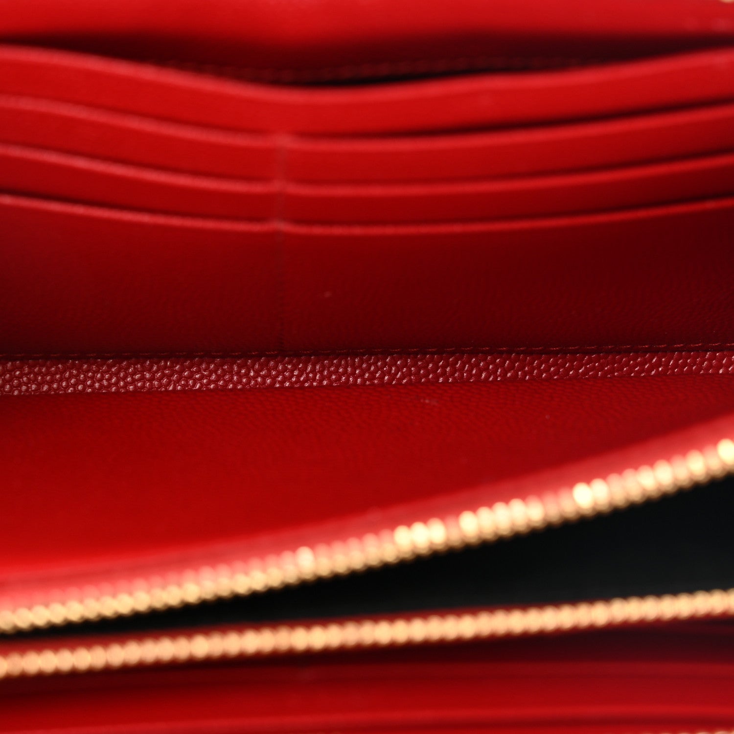 Saint Laurent Grain De Poudre Matelasse Chevron Monogram Zip Around Wallet Red 5 of 11