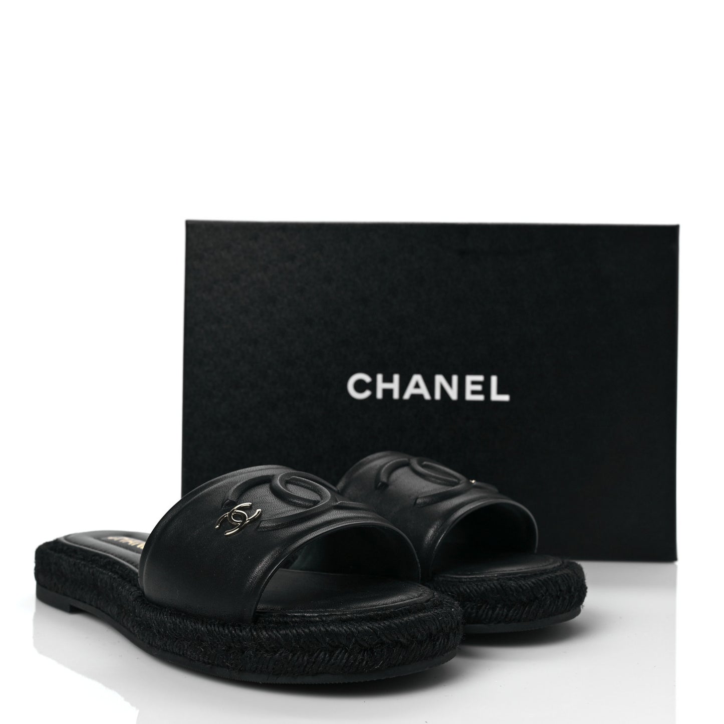 Lambskin Espadrille Mule Sandals 38 Black
