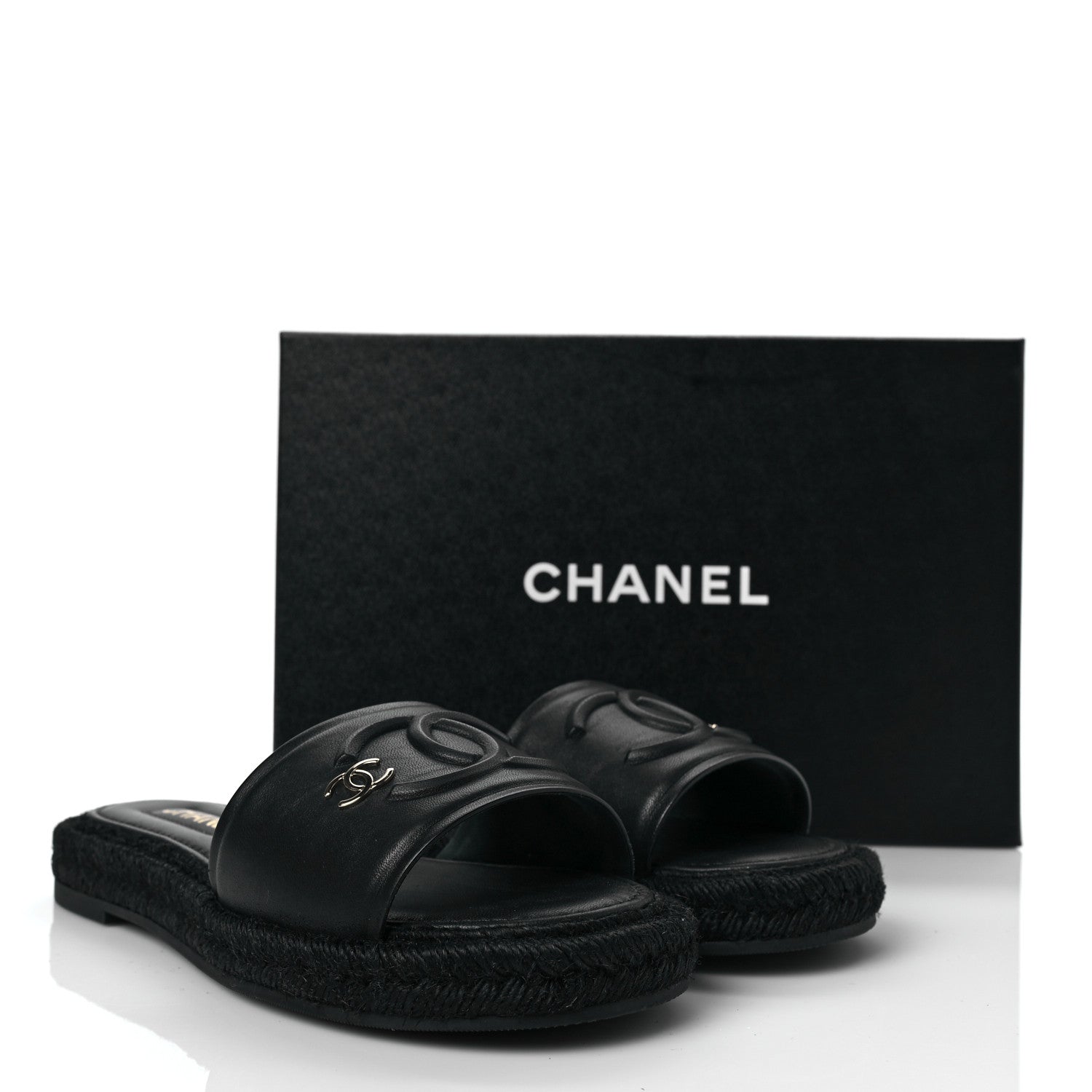 Chanel Lambskin Espadrille Mule Sandals 38 Black 10 of 10