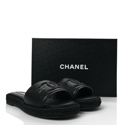 Chanel Lambskin Espadrille Mule Sandals 38 Black 10 of 10