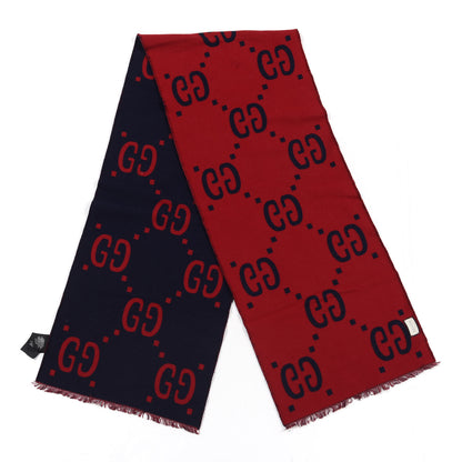 Gucci Wool Silk Monogram Jumbo GG Freedom Scarf Midnight Blue Red 2 of 5