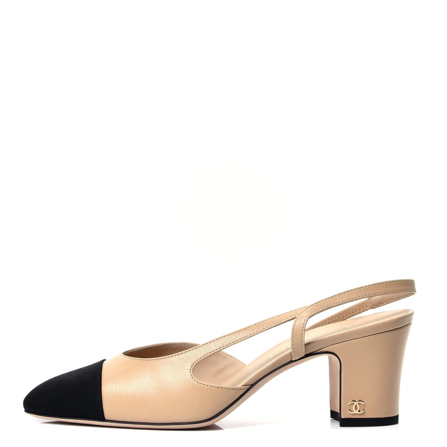 Goatskin Grosgrain Cap Toe CC Slingback Pumps 38 Beige Black