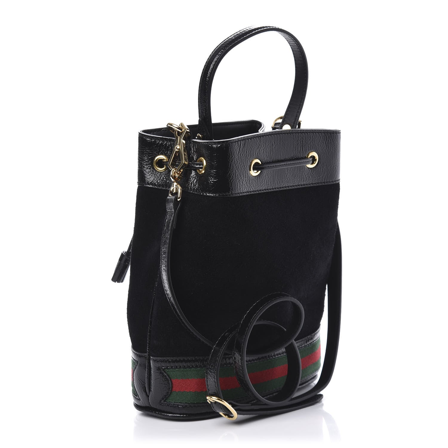 Gucci Suede Patent Web Small Ophidia Bucket Bag Black 3 of 10