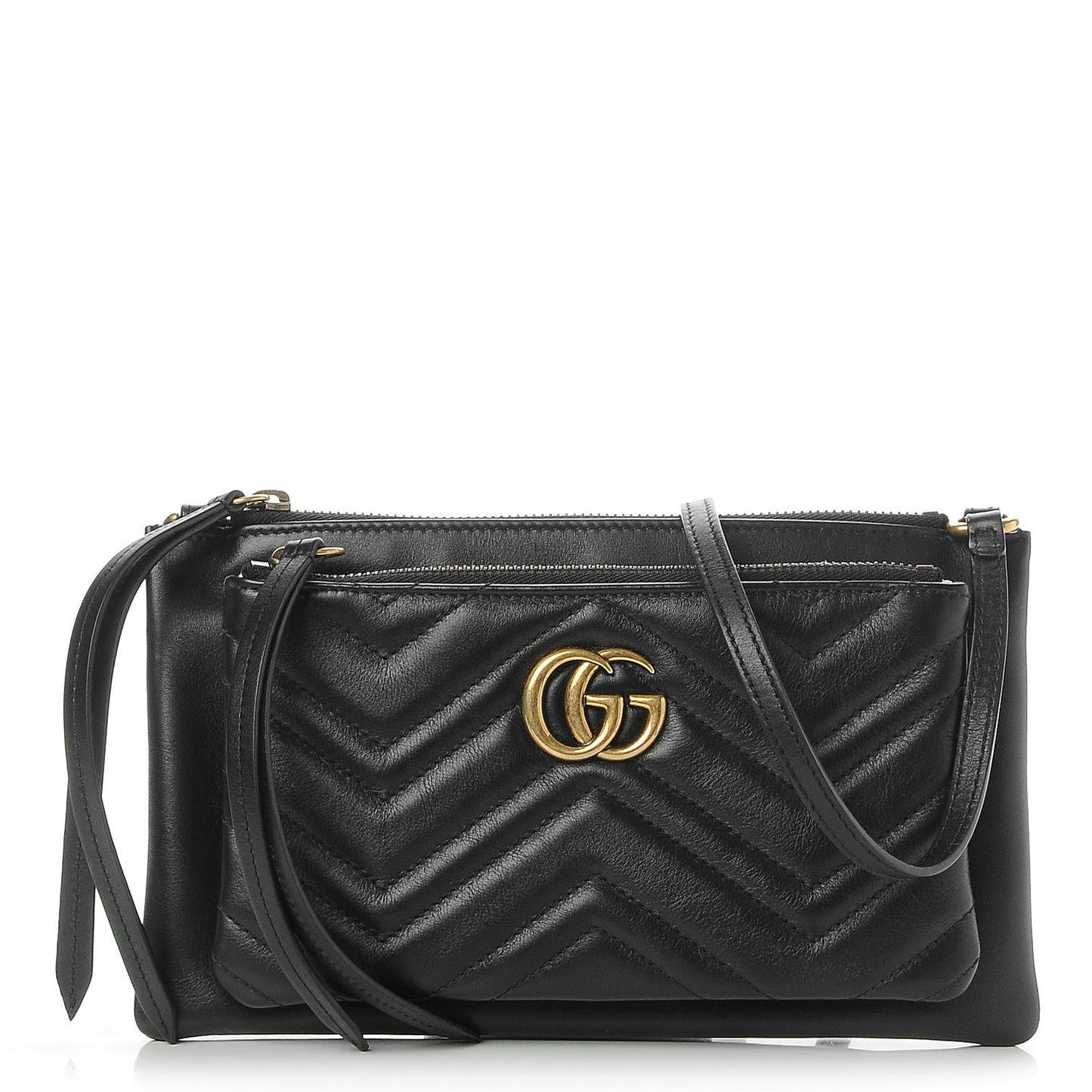 Calfskin Matelasse Small GG Marmont Double Zip Shoulder Bag Black
