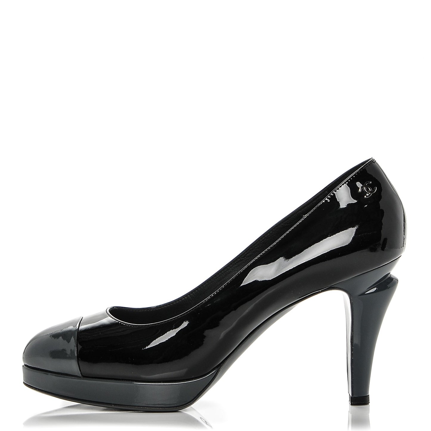 Patent Cap Toe Pumps 41 Black Grey