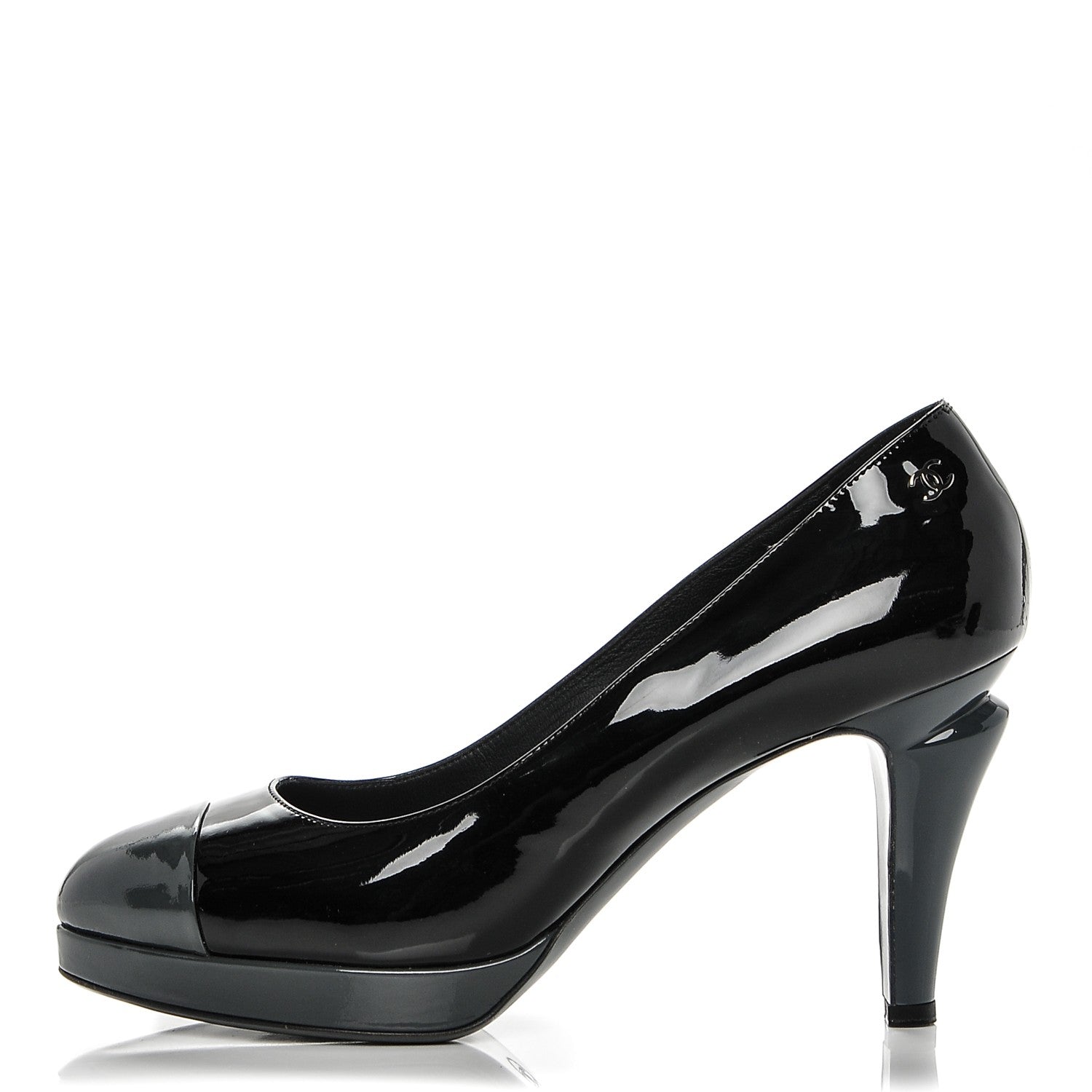 Chanel Patent Cap Toe Pumps 41 Black Grey 1 of 7