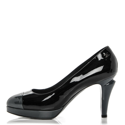 Chanel Patent Cap Toe Pumps 41 Black Grey 1 of 7