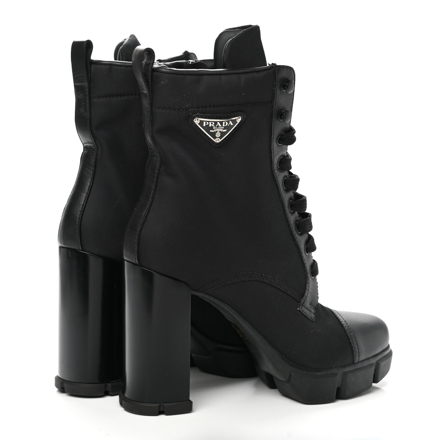 Vitello Montana Re-Nylon Metal Triangle Logo 110mm Ankle Boots 41 Black