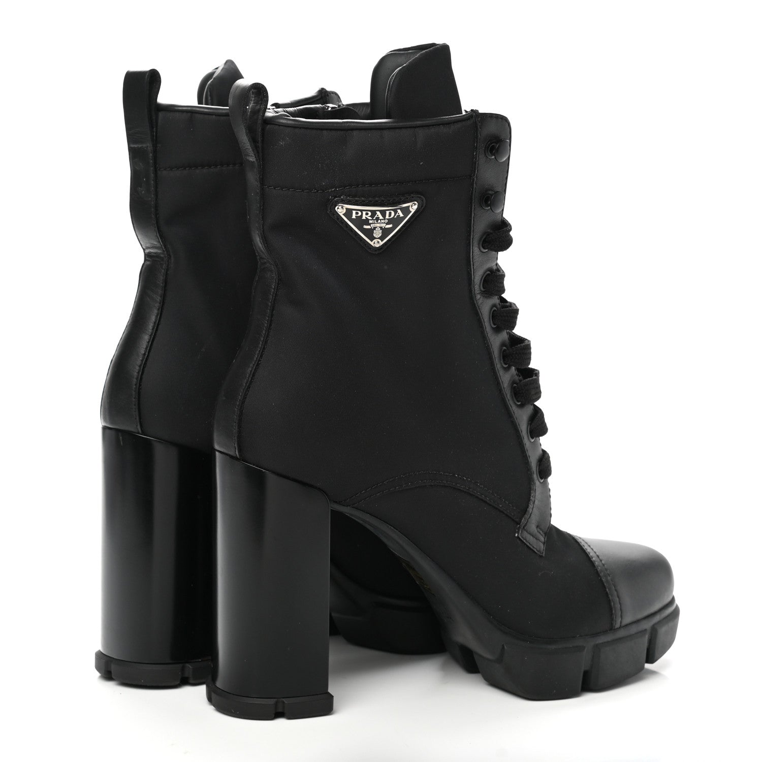 Prada Vitello Montana Re-Nylon Metal Triangle Logo 110mm Ankle Boots 41 Black 4 of 10