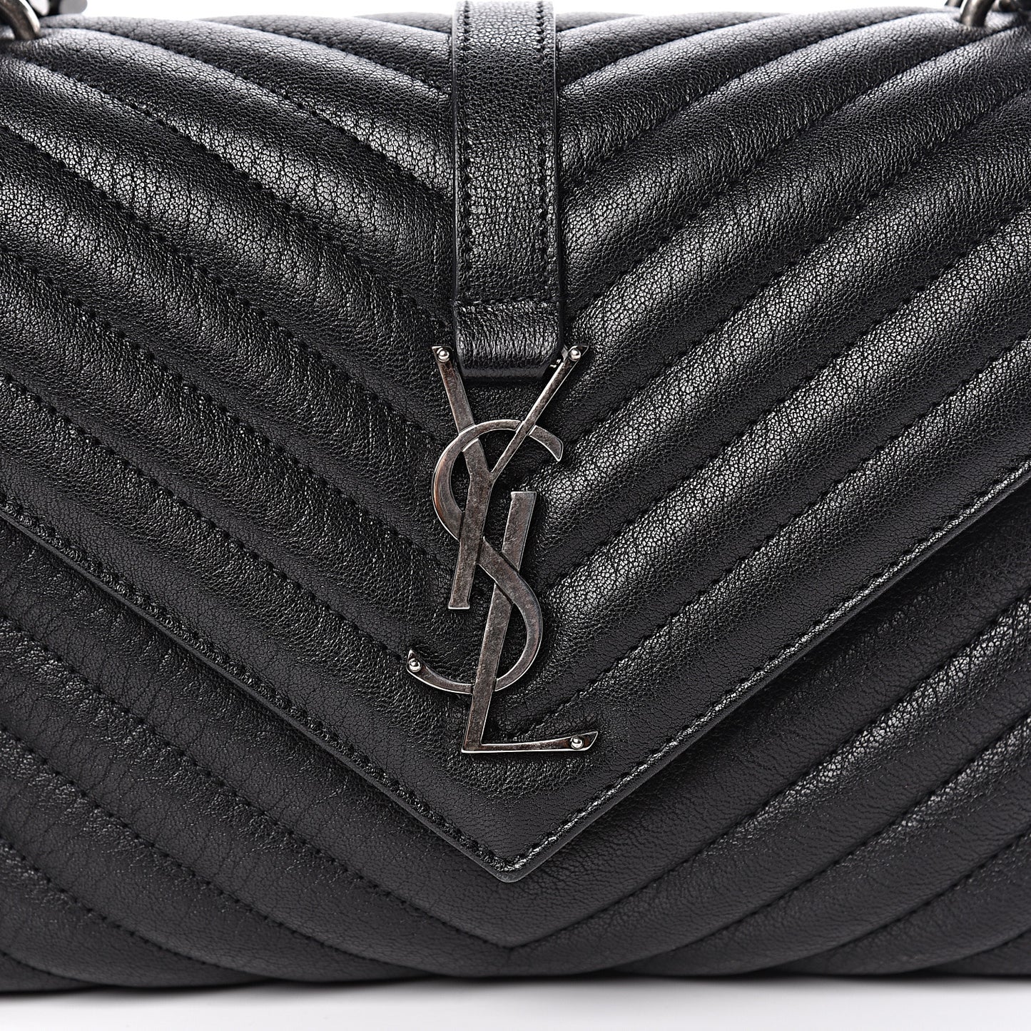Sheepskin Matelasse Chevron Monogram Medium College Bag Black