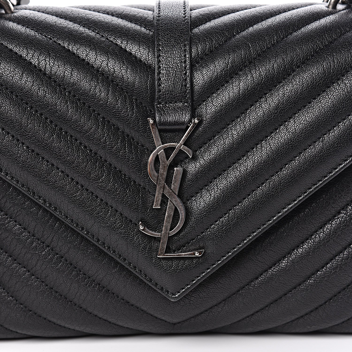 Saint Laurent Sheepskin Matelasse Chevron Monogram Medium College Bag Black 10 of 10