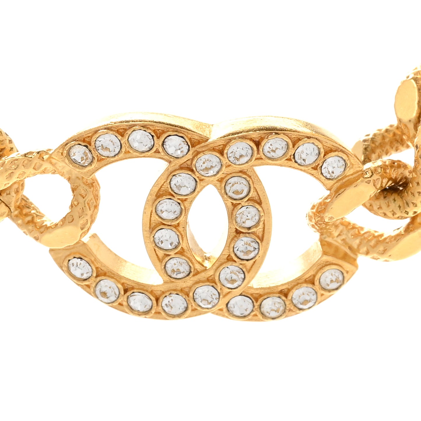 Crystal Chain Link CC Choker Necklace Gold