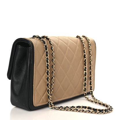 Chanel Calfskin Quilted Medium Graphic Flap Beige Black 3 of 10