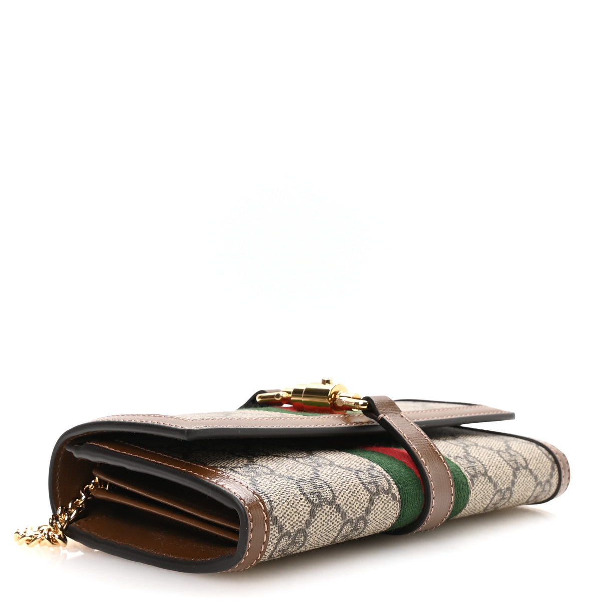 Gucci GG Supreme Monogram Azalea Calfskin Web Jackie 1961 Chain Wallet Beige Ebony Brown Sugar 4 of 11