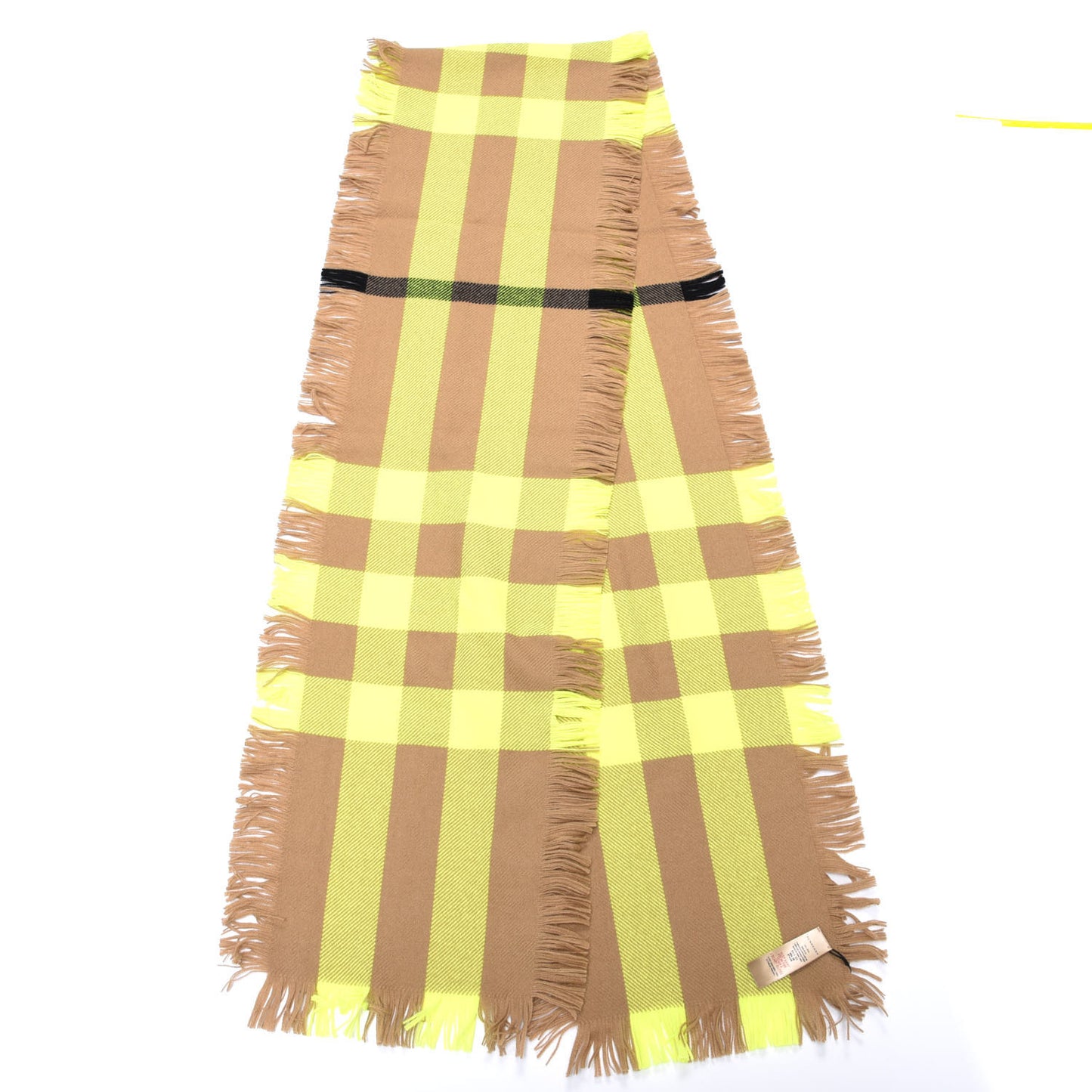 Wool Half Mega Check Fringe Scarf Neon Yellow