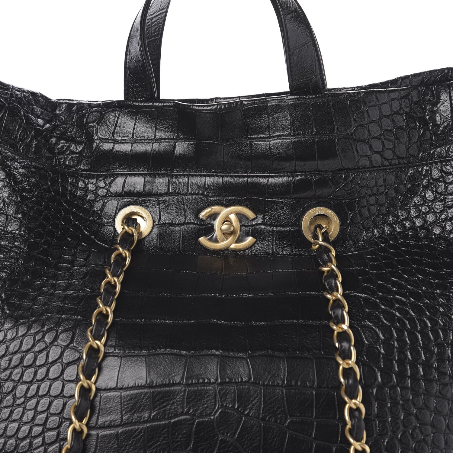 Chanel Calfskin Crocodile Embossed Large Cocodile Shopping Tote Black 9 of 9