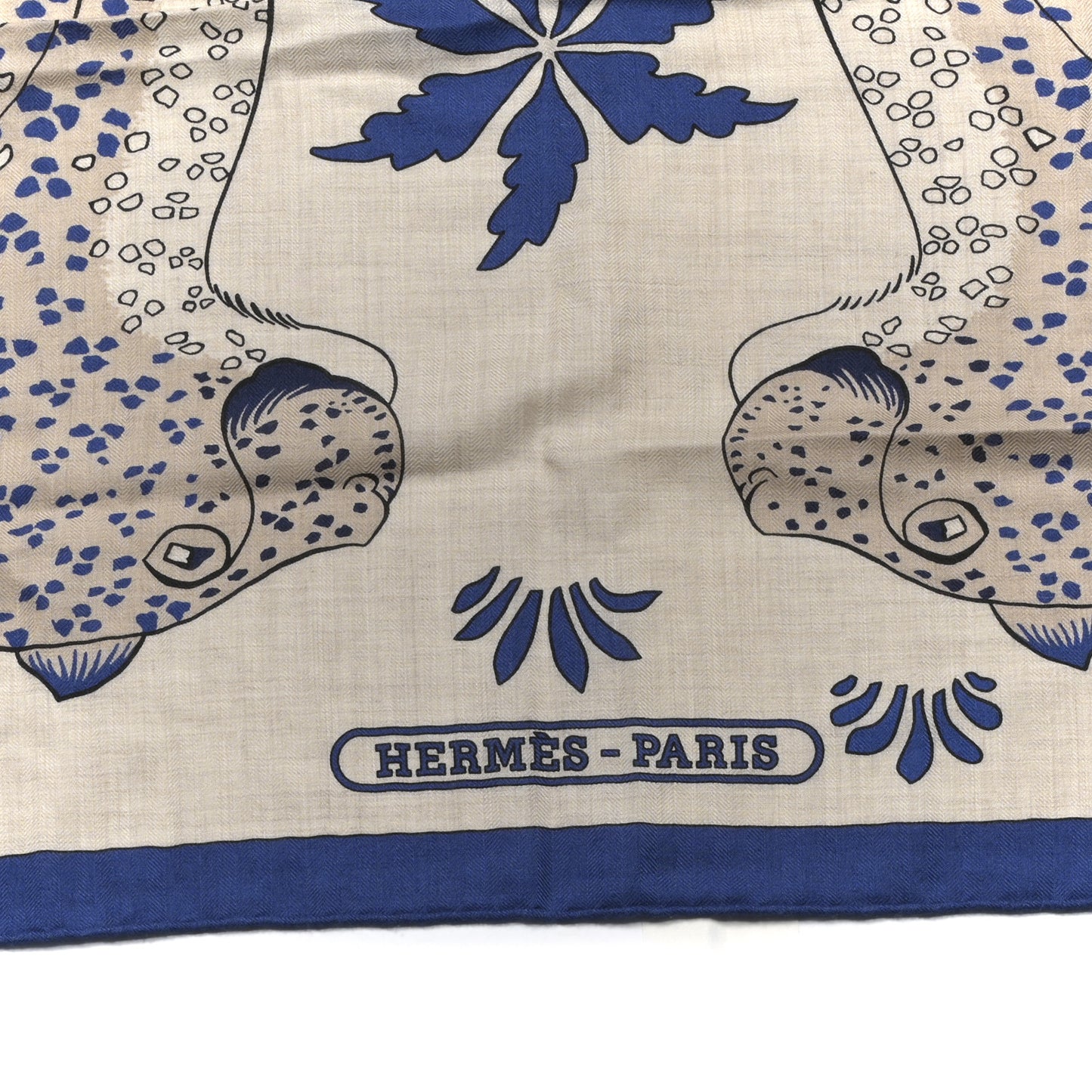 Cashmere Silk Les Leopards Shawl 140 Naturel Bleu Orange