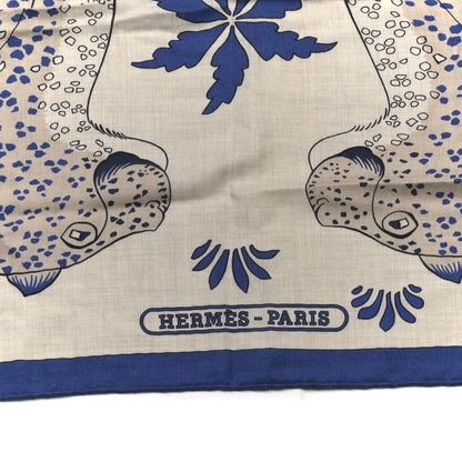 Hermes Cashmere Silk Les Leopards Shawl 140 Naturel Bleu Orange 2 of 8