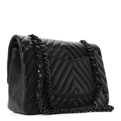 Chanel Lambskin Chevron Quilted Medium Double Flap So Black 3 of 10