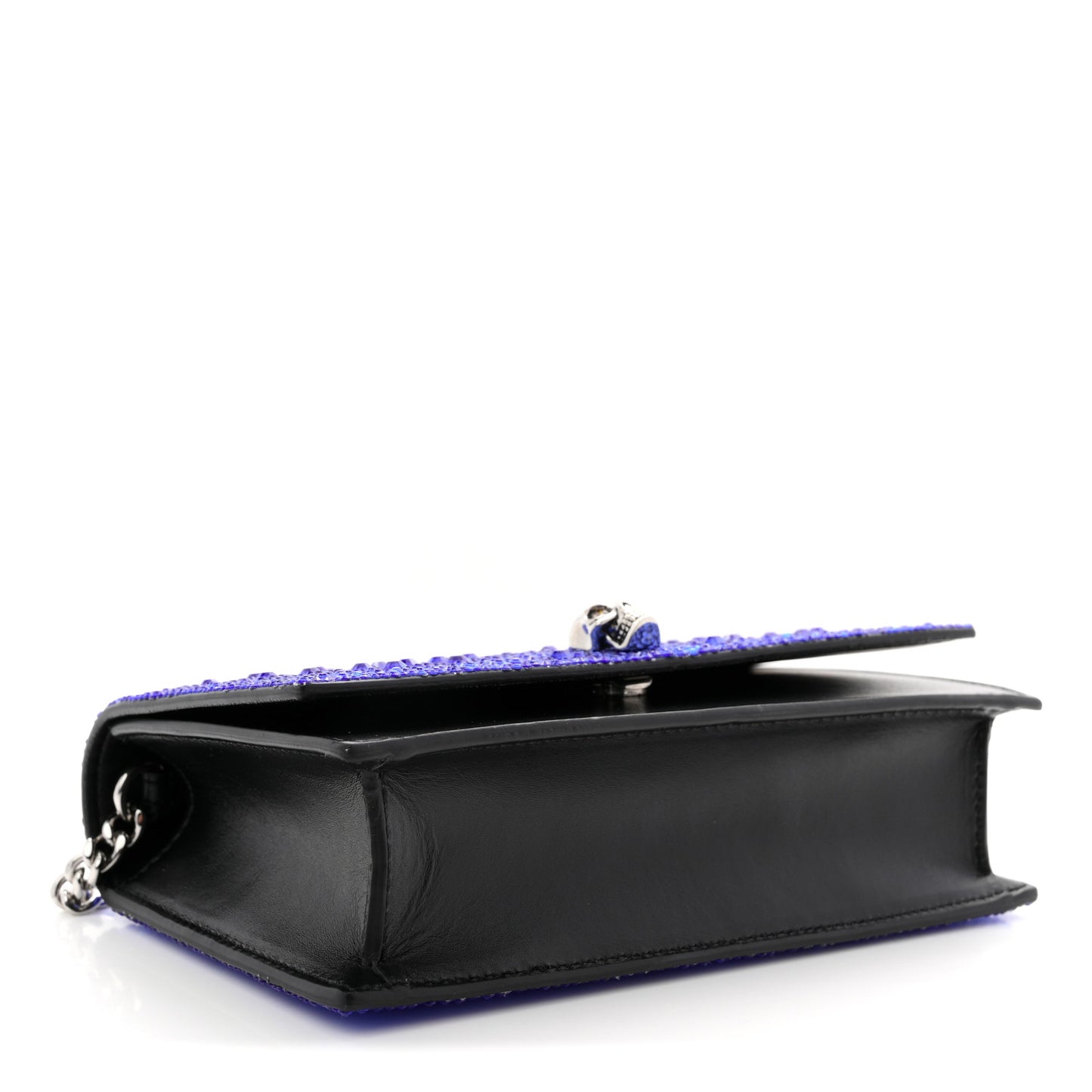 Calfskin Crystal Skull Mini Crossbody Bag Electric Blue