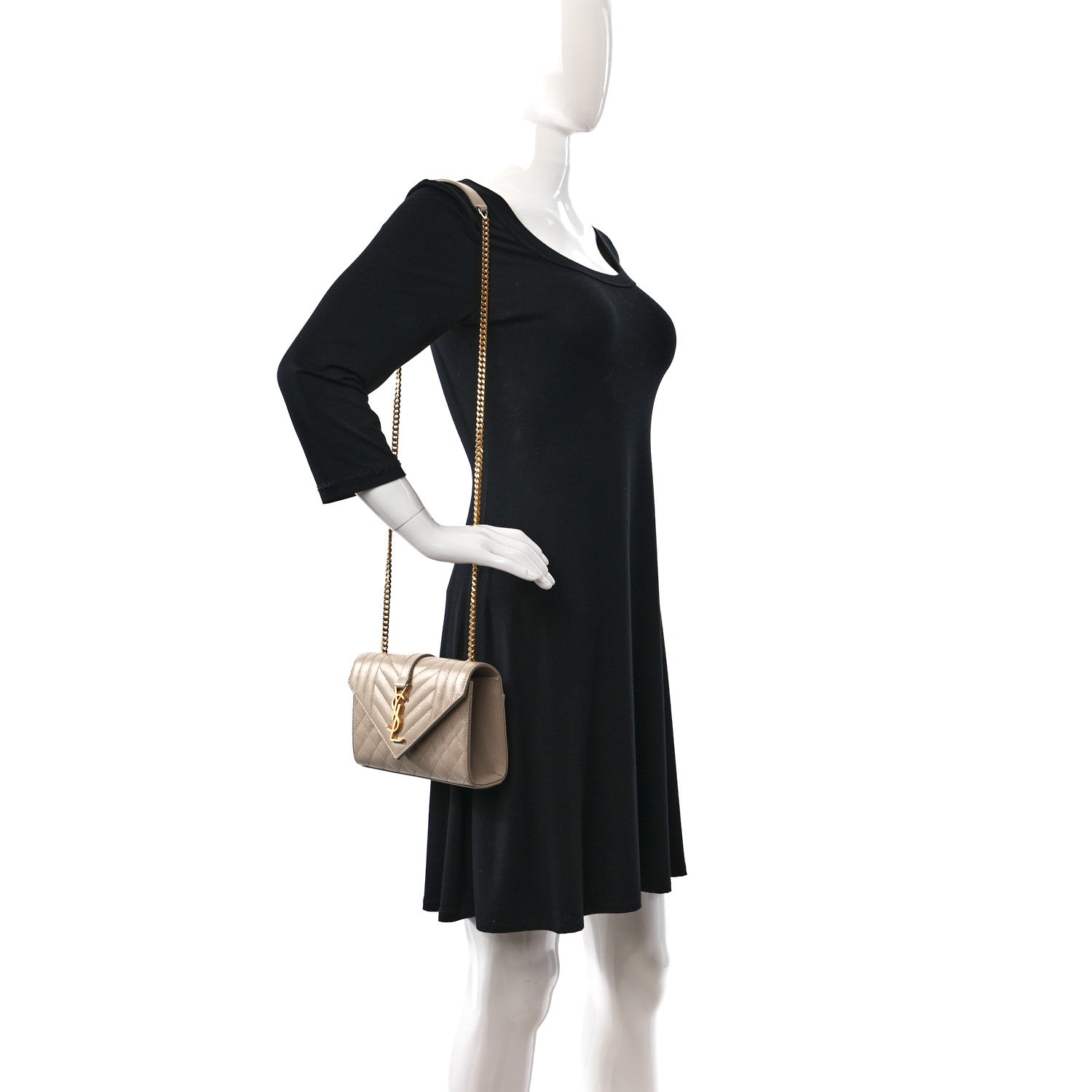 Saint Laurent Grain De Poudre Textured Mixed Matelasse Triquilt Small Monogram Satchel Dark Beige 2 of 9