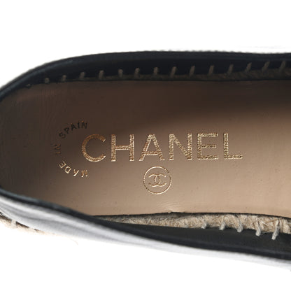 Chanel Lambskin Shiny Calfskin CC Espadrilles 36 Black Beige 8 of 9