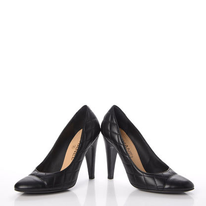 Chanel Lambskin Quilted Cap Toe Pumps 37.5 Black 6 of 16