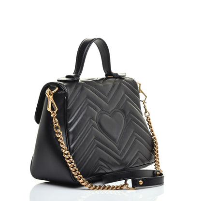 Gucci Calfskin Matelasse Small GG Marmont Top Handle Shoulder Bag Black 3 of 9