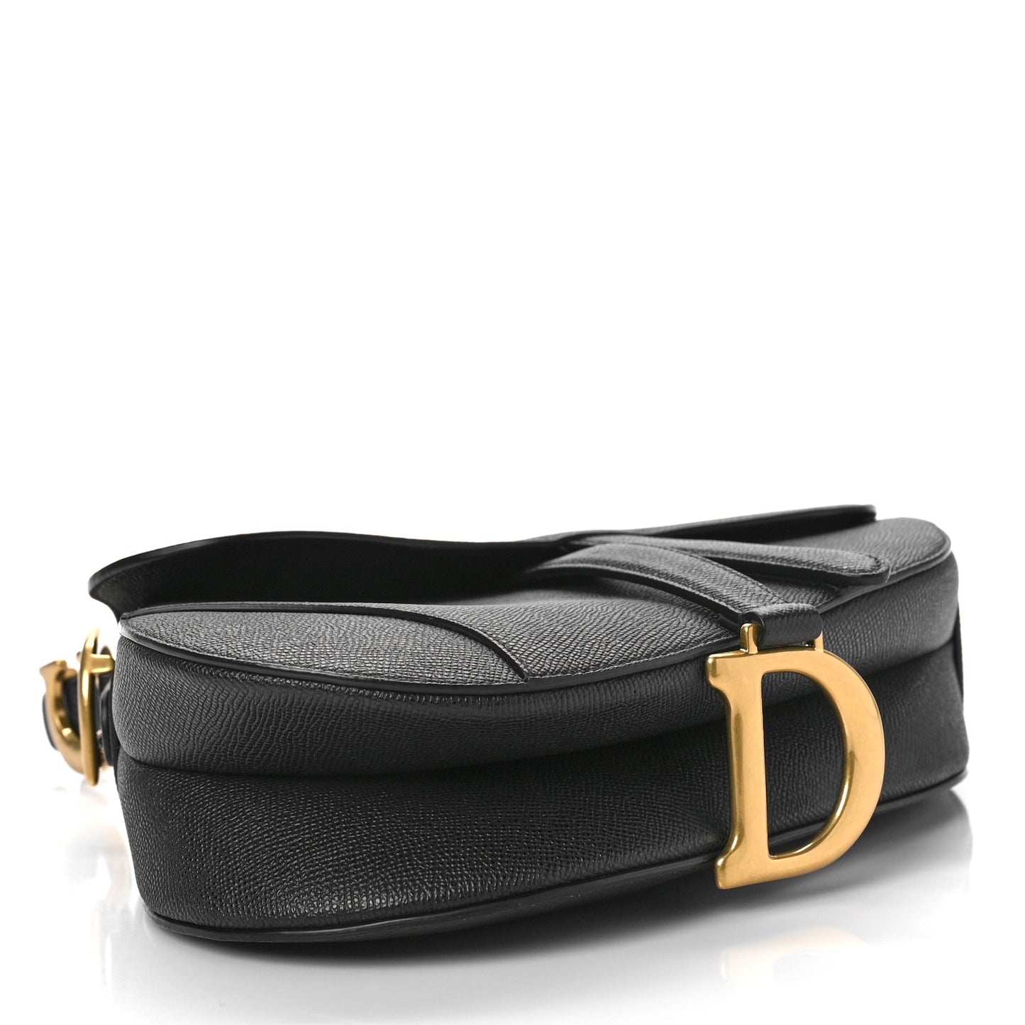 Grained Calfskin Saddle Bag With Strap Black