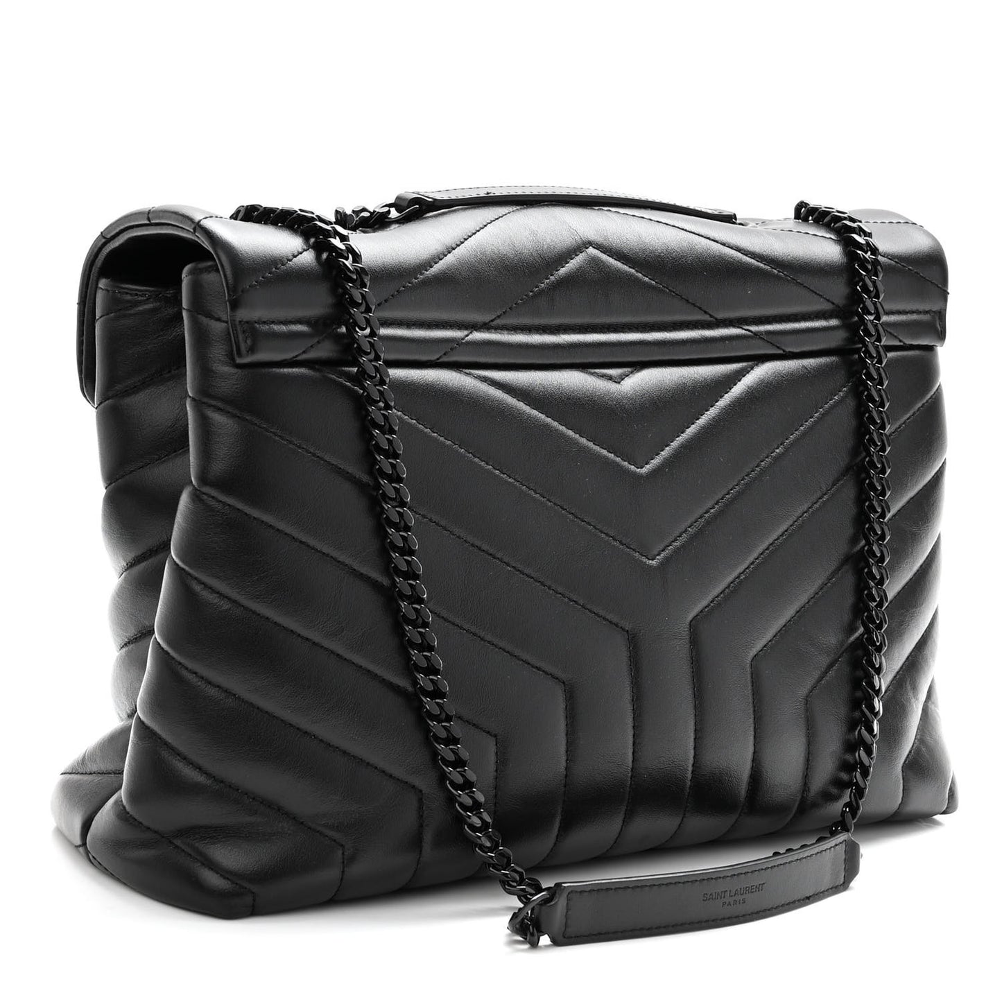 Calfskin Y Quilted Monogram Monochrome Medium Loulou Chain Satchel Black