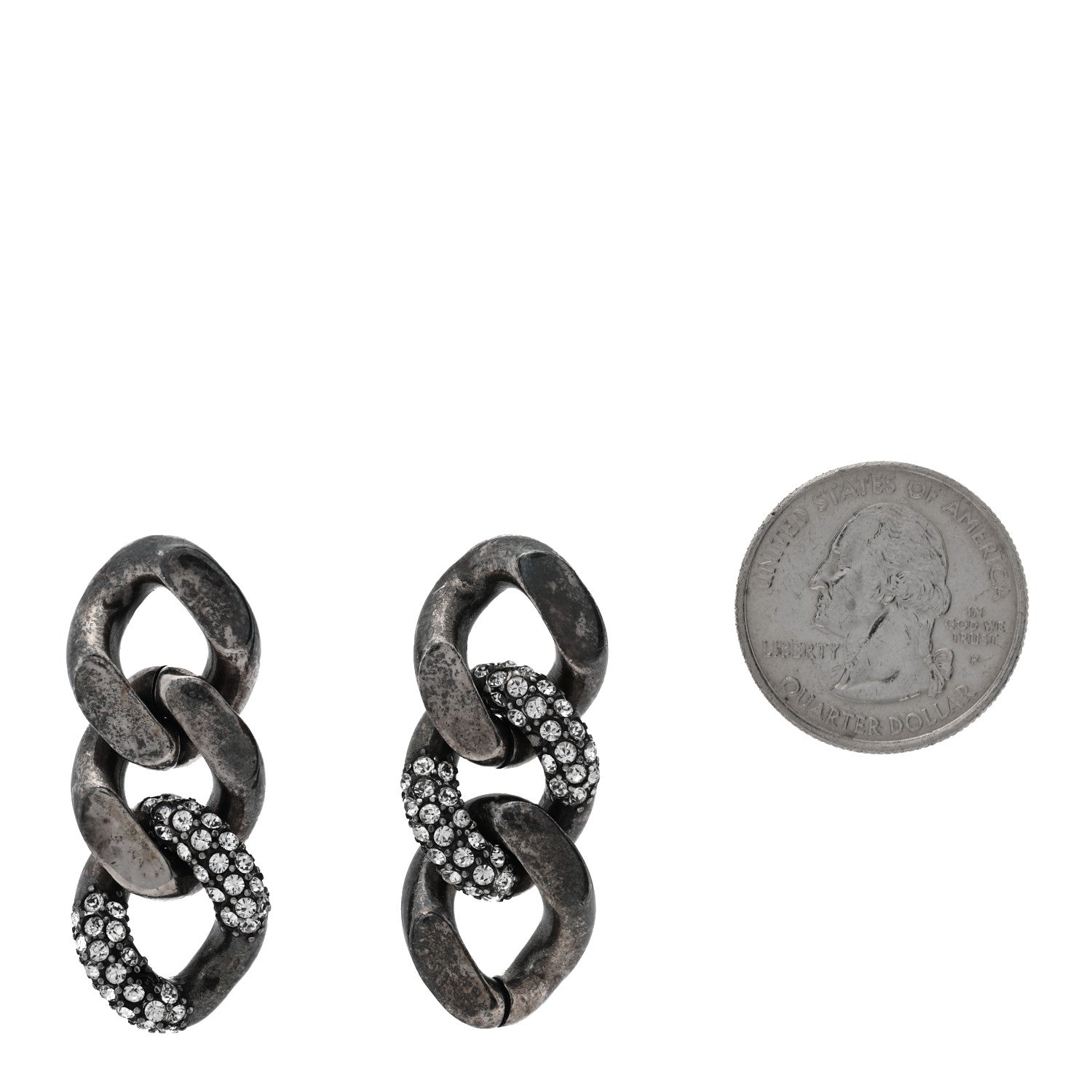 Saint Laurent Brass Curb Earrings Argent Oxyde 2 of 4
