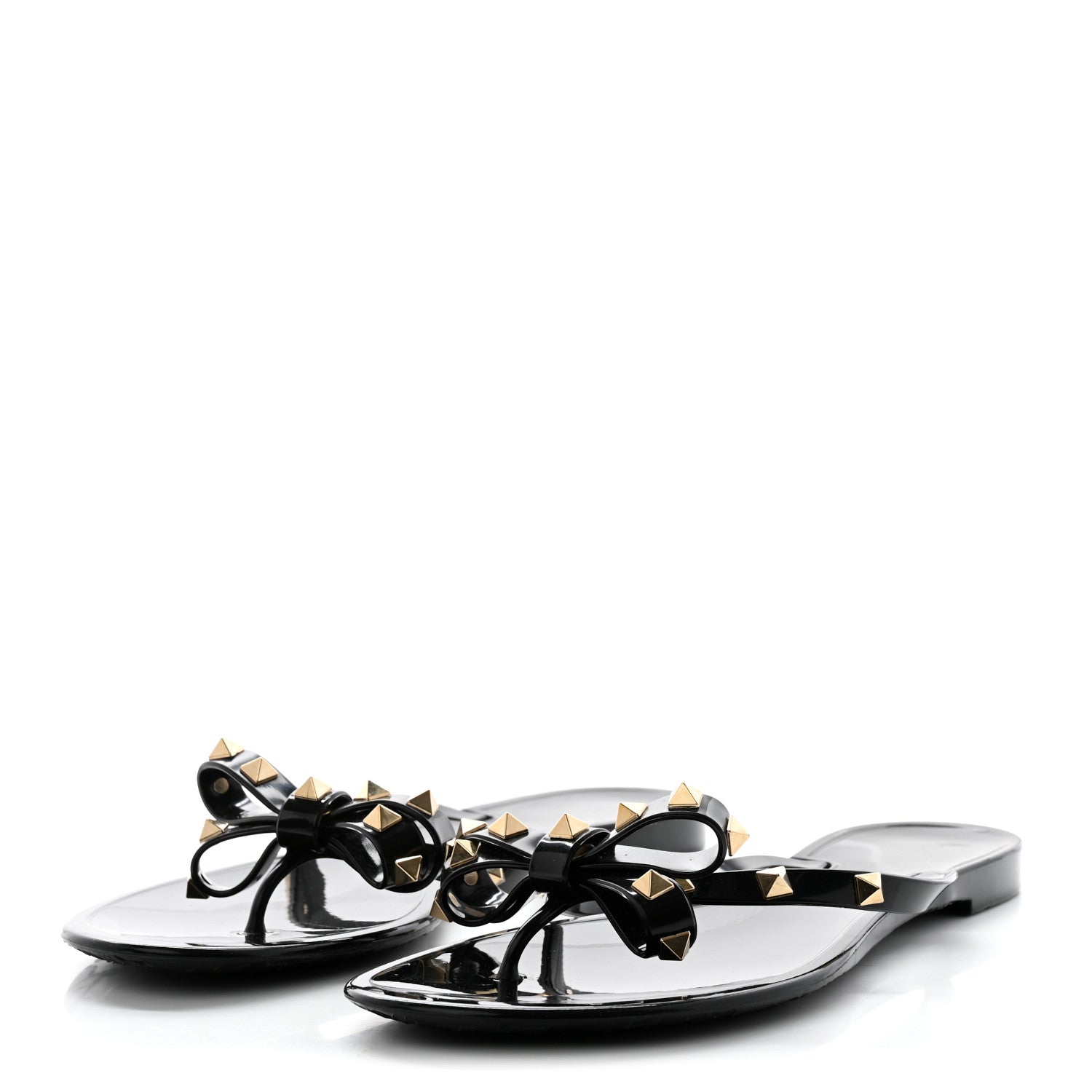 Valentino Garavani PVC Jelly Rockstud Bow Thong Sandals 41 Black 3 of 9