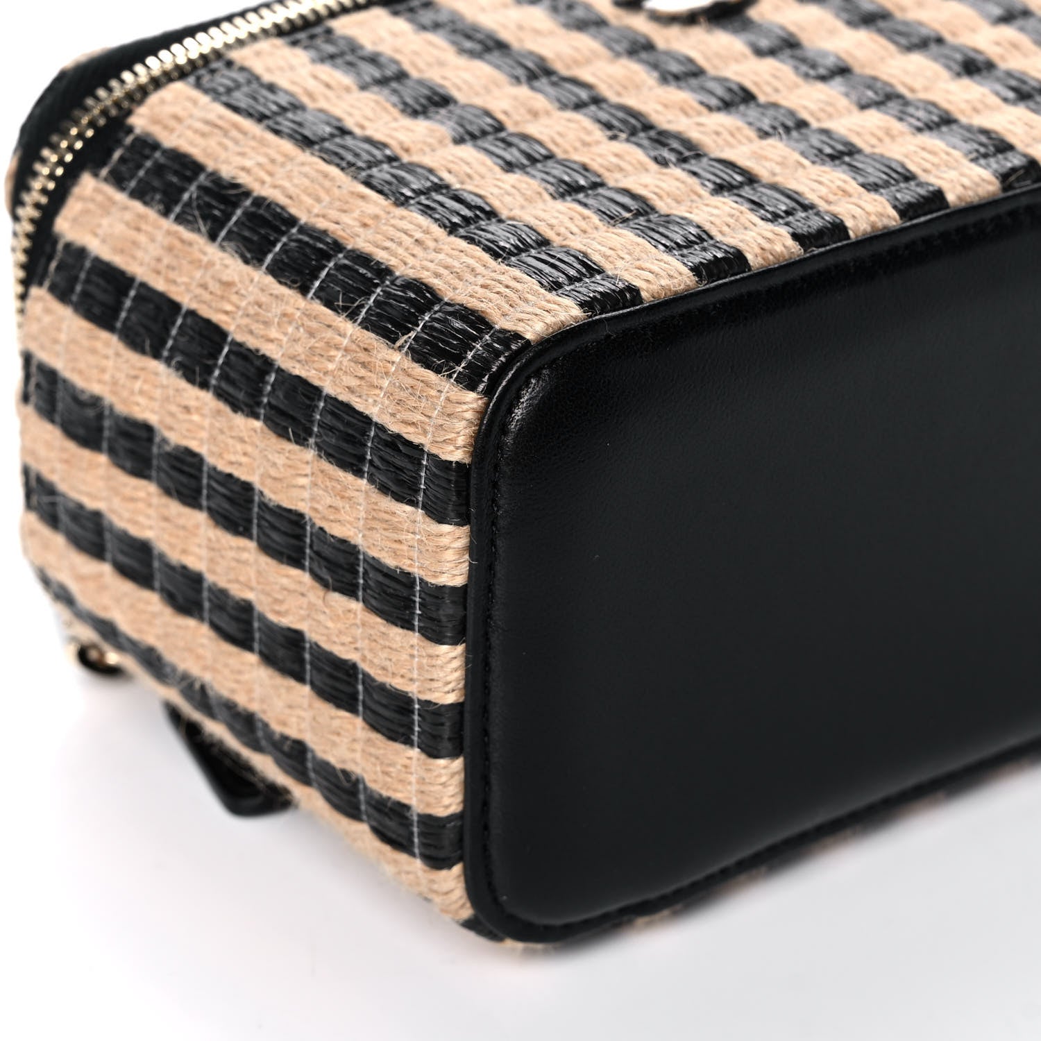 Chanel Raffia Jute Striped Small Vanity Case With Chain Black Beige 9 of 11