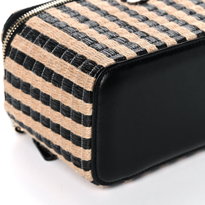 Chanel Raffia Jute Striped Small Vanity Case With Chain Black Beige 9 of 11