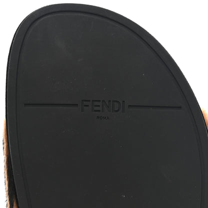Fendi Shearling Macro FF Pool Slide Sandals 36.5 Scanbrown Black 6 of 8