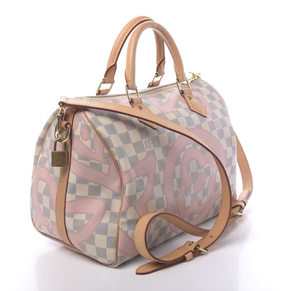 Louis Vuitton Damier Azur Tahitienne Speedy Bandouliere 30 Rose Ballerine 3 of 14