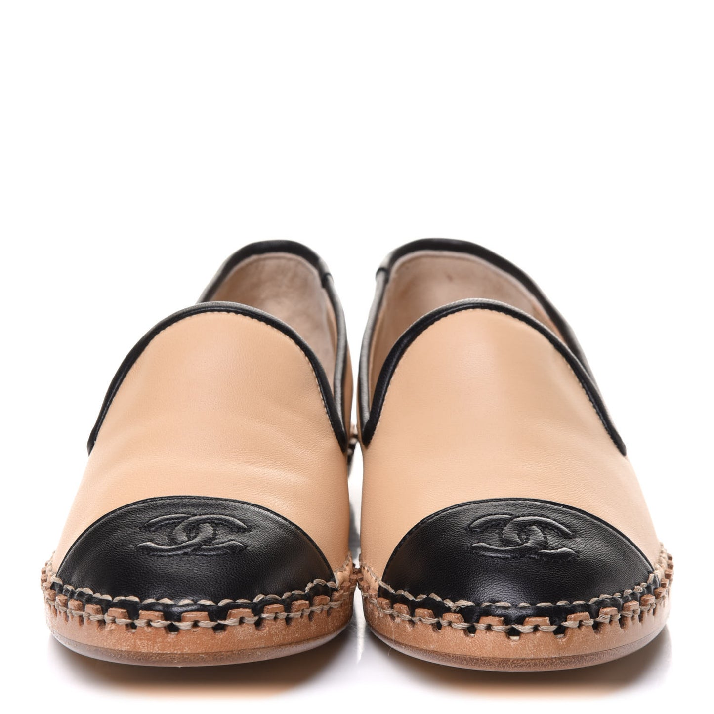 Lambskin Chain CC Mocassin Loafer Espadrilles 35.5 Beige Black
