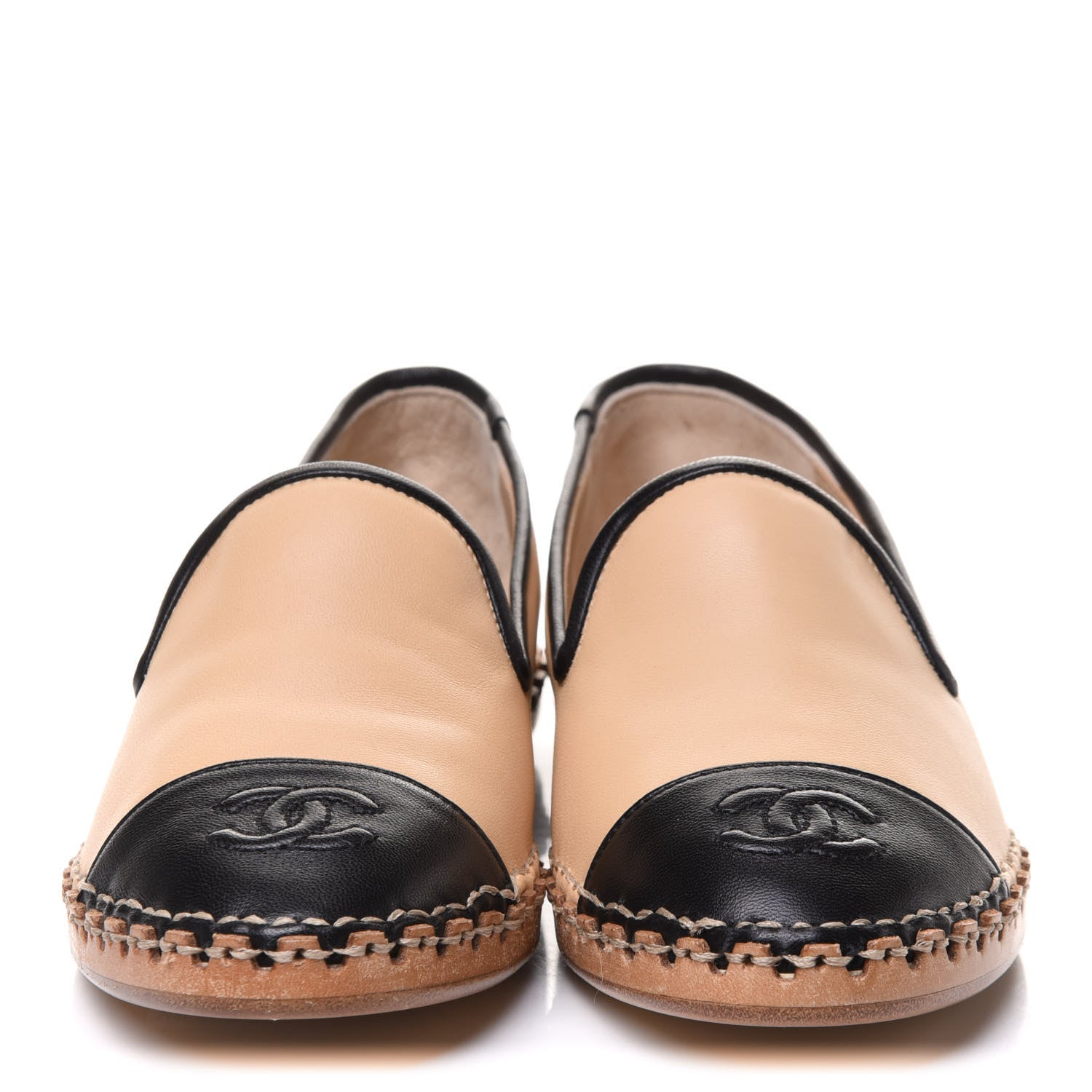 Chanel Lambskin Chain CC Mocassin Loafer Espadrilles 35.5 Beige Black 2 of 10