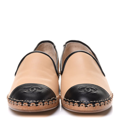 Chanel Lambskin Chain CC Mocassin Loafer Espadrilles 35.5 Beige Black 2 of 10