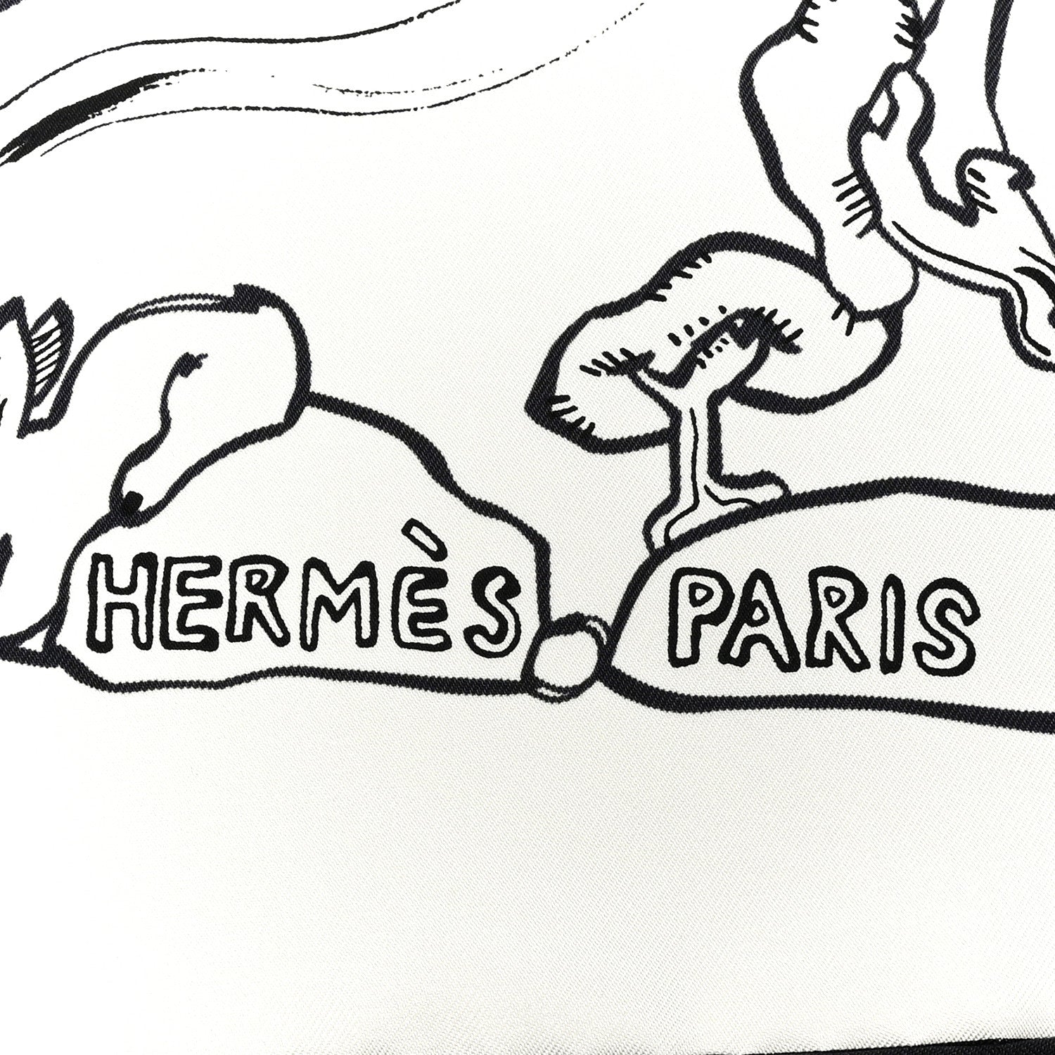 Hermes Silk Mille Et Un Lapins Scarf 90 White Black 2 of 5